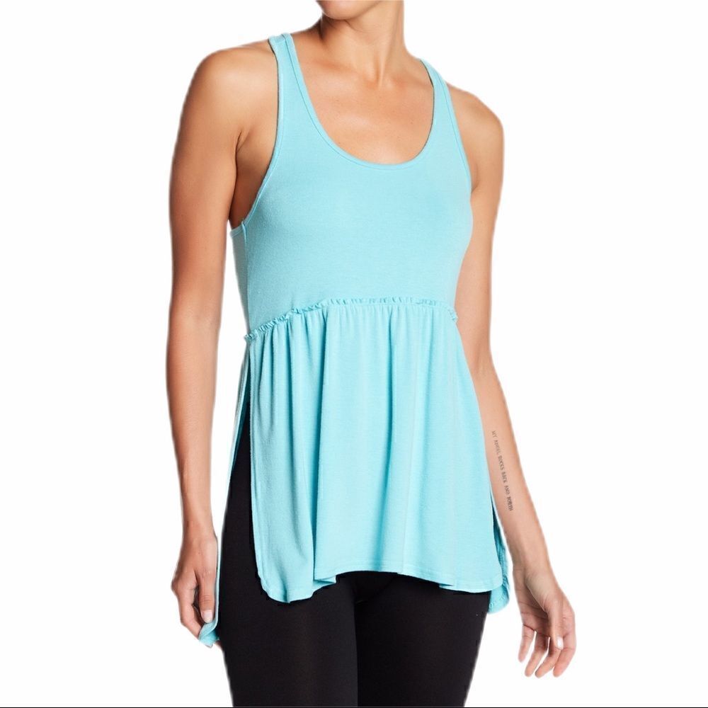 Free Press Teal Sky Vented Ruffle Racerback Tank